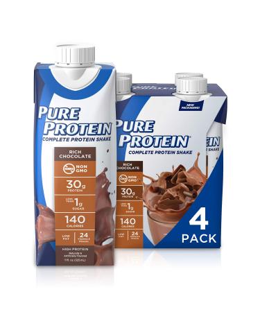 Pure Protein Chocolate Protein Shake  30g Complete Protein  Ready to Drink and Keto-Friendly  Vitamins A C D and E plus Zinc to Support Immune Health  11oz Bottles  4 Pack