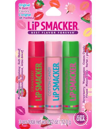 Lip Smackers Flavored Lip Balm Trio Original & Best  Strawberry Watermelon  Cotton Candy  Clear Matte  For Kids  Women  Men 3 Count (Pack of 1) - Buy Online on GoSupps.com