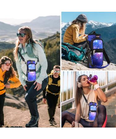 AUPET Water Bottle Sling Bag Sleeve Holder 25oz Purple Starry Sky - Insulated Crossbody Case with Strap and Pockets for Walking, Hiking, Camping - Buy Online on GoSupps.com