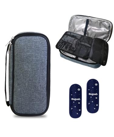 Bogush Insulin Cooler Travel Case with 2 Ice Packs for Insulin Pen Diabetic Medical Cooler Bag Portable Medication Cooler Bag for Insulin Pens and Blood Glucose Monitor Supplie Gray