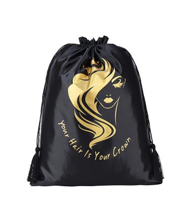 10 Satin Wig Pockets with Cord Strain - Soft Packaging Bags for Hair Extensions | Travel Gift Bags (Black) - Buy Online on GoSupps.com