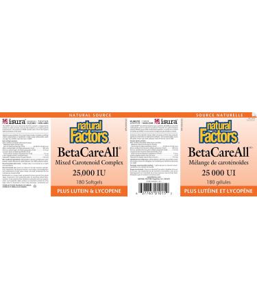Natural Factors BetaCareAll Complex 25000IU 180 Softgels with Beta Carotene Alpha Carotene Lycopene Lutein Zeaxanthin Helps support vision health healthy skin bones teeth and immune function - Buy Online on GoSupps.com