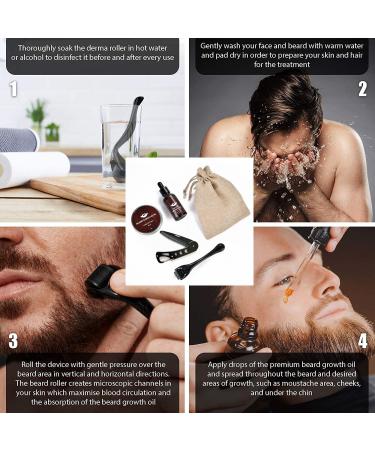 Beard Growth Kit for Men - Beard Roller, Oil, Balm, Styling Comb - Birthday & Fathers Gifts - Set A - Buy Online on GoSupps.com