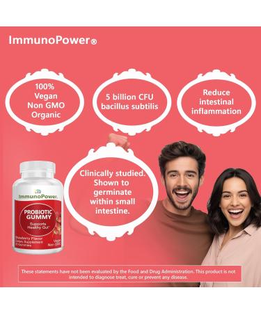 ImmunoPower Organic Probiotics Gummies | 5 Billion CFU Probiotics for Digestive Health & Immune Support | DE111 Bacillus Subtilis | Strawberry | Non-GMO | 30 Ct. - Buy Online on GoSupps.com