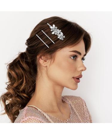 10Pcs Rhinestone Weeding Hair Clips Bridal Hairpin Silver Elegant Hair Barrettes Crystal Bobby Pins Leaf Flower Rhinestone Formal Hair Accessories for Women Girls - Buy Online on GoSupps.com