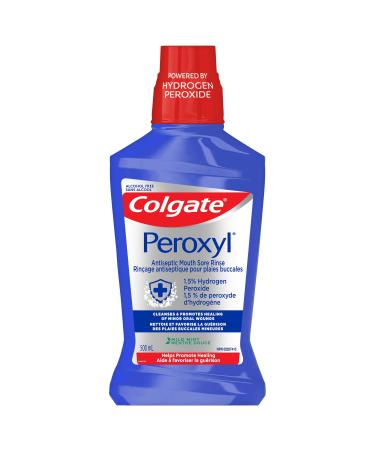 Colgate Peroxyl Antiseptic MouthWash - 1.5% Hydrogen Peroxide 500 mL Bottle Mild Mint Flavor Mouth Sore Rinse Mouth Wash Cleanses & Promotes Healing of Minor Oral Wounds Alchohol and Ethanol Free 500 ml (Pack of 1) Mouthwash