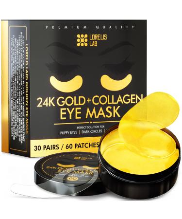24k Gold Eye Masks for Puffy Eyes and Dark Circles - Anti-Aging Moisturizing Effect - Under Eye Patches with Collagen Hyaluronic Acid for Eye Bags Fine Lines Wrinkles - Under Eye Masks 30 Pairs All Skin Types
