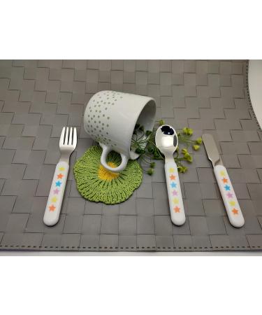 EXZACT Kids Cutlery Set - Stainless Steel Toddler Children's Cutlery - BPA Free, Dishwasher Safe - Stars & Dots Design - 6pcs (3 Forks + 3 Spoons) - Buy Online on GoSupps.com