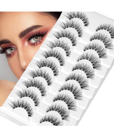 False Eyelashes Wispy 100% Handmade Luxurious Cat Eyelashes Natural Look 10 Pair Wispies Lashes For Daily work and Wedding Easy to Wear (Bemi Wispy)