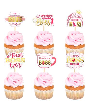 Blumomon Pack of 24 Happy Boss Day Cupcake Toppers Blue Boss Day Cupcake Toppers Best Boss Thank You Boss Cake Picks for Boss Theme Gender Reveal Birthday Party Cake Decoration Accessories Boss-2