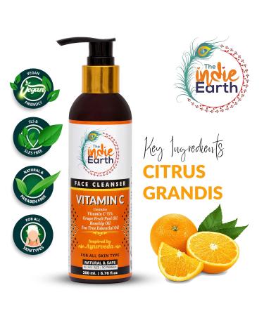 Vitamin C Face Cleanser - 15% Vitamin C Grape Fruit Peel Oil & Tea Tree - 200 ml for Bright & Clear Skin - Buy Online on GoSupps.com