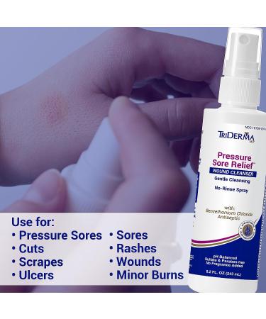 TriDerma Pressure Sore Relief Wound Cleanser 8.2 oz Spray - Gentle Cleansing for Bed Sores, Ulcers, Pressure Sores, Wounds - AP4 Aloe Vera, Niacinamide - Fragrance Free - Buy Online on GoSupps.com