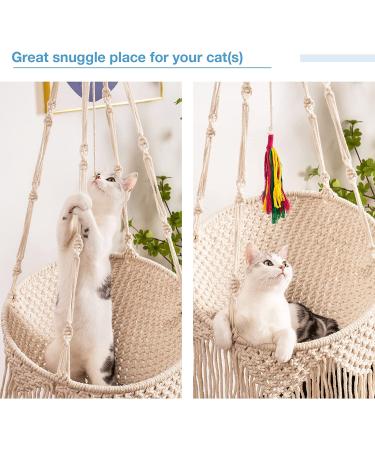 MewooFun Macrame Cat Hammock: Boho Hanging Bed for Indoor Cats - Sleeping, Playing, Climbing, Lounging - Buy Online on GoSupps.com
