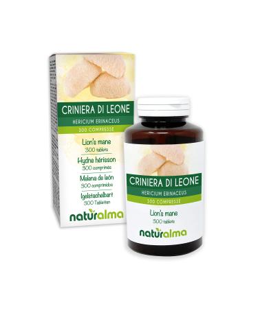 Hedgehog Hydne or Lion's Mane (Hericium erinaceus) Naturalma Mushroom - 150 g - 300 Tablets - Food Supplement - Natural and Vegan