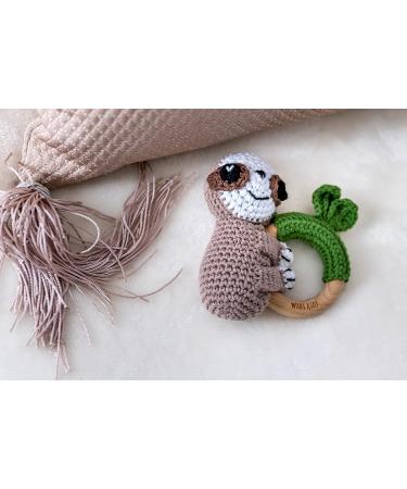 Wabi Kids Crochet Sloth Teether Toy with Wood Ring Rattle - All Natural Sensory Friendly Development Toy - Buy Online on GoSupps.com