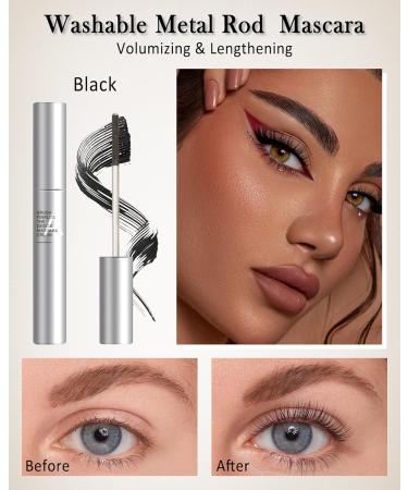 Washable Metal Rod 3D Mascara-1Pcs Waterproof Black Extra Slim Tubing Mascara Volume and Length Long Lasting Smudge-proof Curling Eyelash Iron Brush Wand Mascara Mother's Day Gift for Women-01Black 1pcs Black - Buy Online on GoSupps.com
