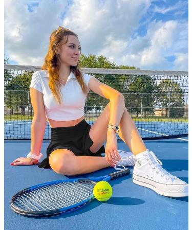 G4Free Women's Cross Waist Tennis Skirt with Shorts - Black, Small | Athletic Golf Skort with Pleats & Pocket - Buy Online on GoSupps.com