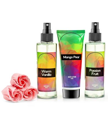 Fine Fragrance Body Mist & Body Splash Gift Set Luxury Self-Care Combo for Women and Girls (Passion Fruit Warm Vanilla Mango Pear Rose Soap) Valentines Gift for Women Passion Fruit Warm Vanilla Mango Pear 6-piece - Buy Online on GoSupps.com