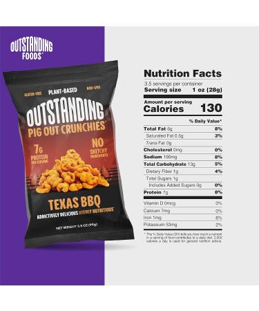 Pig Out Crunchies Texas BBQ 3.5 oz 3 Pack - Vegan, Plant Based, Gluten Free, Low Carb Kosher Snacks - Source of 20 Essential Vitamins and Minerals - Buy Online on GoSupps.com
