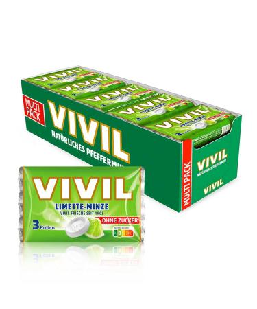 VIVIL ROLLE LIMICTE MIT 20 x 3 packs fruity pastilles with lime taste sugar-free & vegan 60 x 28g lime mint 60 rolls (20x3 pack) - Buy Online on GoSupps.com