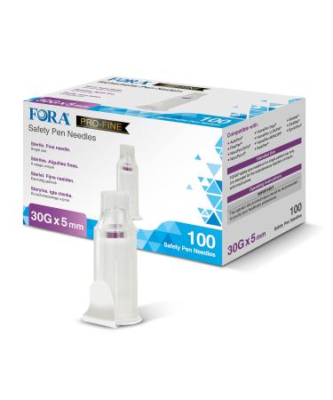 FORA Safety Insulin Pen Needles 30G 5mm(100pcs) for diabetes
