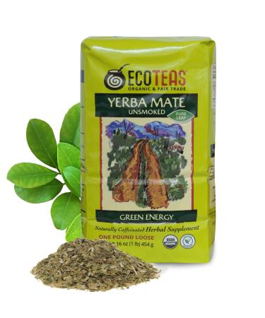 ECOTEAS - Organic Unsmoked Yerba Mate Tea - Pure Loose Leaf Tea - 1Lb - Organic Detox Tea - Yerba Mate Loose Leaf - Hi Caf Tea - Energy Tea Loose Leaf 1 Pound (Pack of 1)