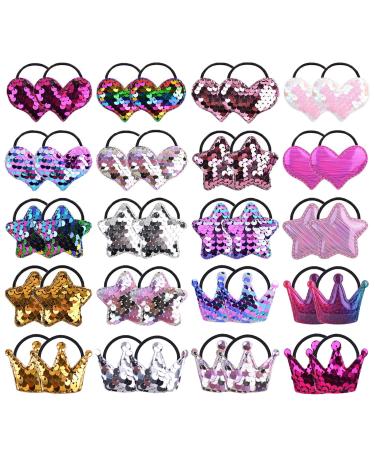 40pcs Baby Girls Hair Ties Sequins Elastic Headband Soft Rubber Hair Band Multicolored Ponytail Holder for Toddlers Kids
