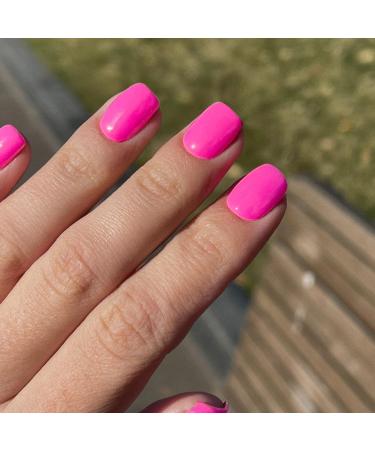 Hot Pink Press on Nails Short Round KQueenest Neon Pink Gel Glue on Nails Petite Fake Nails with Color Summer Super Fit & Natural Reusable Pointy Short Nails Stick on Nails in 24PCS Milk White