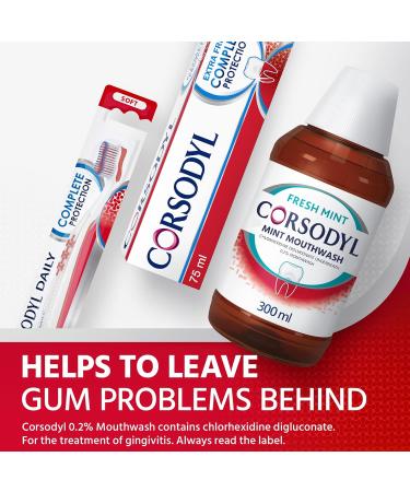 Corsodyl Antibacterial Mouthwash Fresh Mint 300ml - Prevents Gum Disease & Bleeding Gums - Buy Online on GoSupps.com