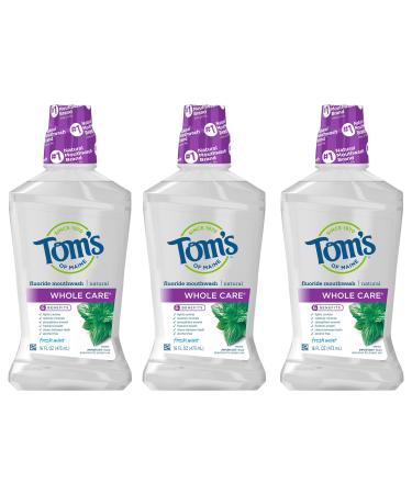 Tom's of Maine Whole Care Natural Fluoride Mouthwash, Fresh Mint, 16 oz. 3-Pack (Packaging May Vary) Fresh Mint 16 Fl Oz (Pack of 3)