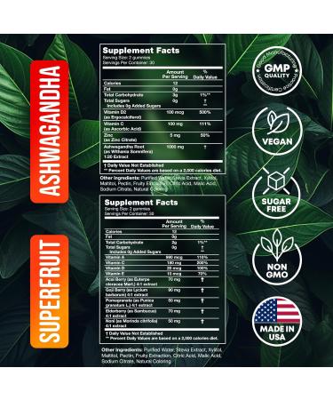 Joyli Ashwagandha & Superfruit Gummies Bundle Mind & Body Balance + Daily Wellness Support Vegan Multivitamin Formula with Goji Elderberry Vitamin C D & Zinc 2 Pack for Adults - Buy Online on GoSupps.com