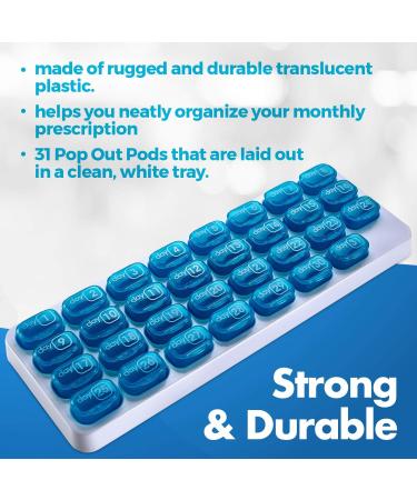 Monthly Pill Organizer - Pack of 2 | 31 Day Medication Holder with Removable Pods | Portable Pill Case for Daily Vitamins & Travel - Blue - Buy Online on GoSupps.com