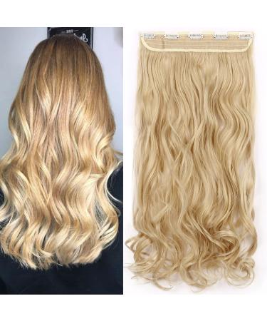 S-noilite Fashion One Piece Clip in Hair Extensions Half Full Head 5 Clips Curly Wavy Hairpiece 24 Inches(60cm)- Golden mix Bleach Blonde Golden mix Bleach Blonde 24 Inch