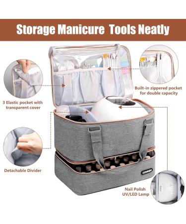 Nail Polish Organizer Bag - Holds 40 Bottles & Nail Lamp | Portable Storage Case for Manicure Tools - Elegant Grey - Buy Online on GoSupps.com