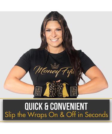 MoneyFyte Quick Gel Boxing Wraps - Knuckle and Wrist Protection for Boxing, Kickboxing, MMA - Black/Gold - S/M - Buy Online on GoSupps.com