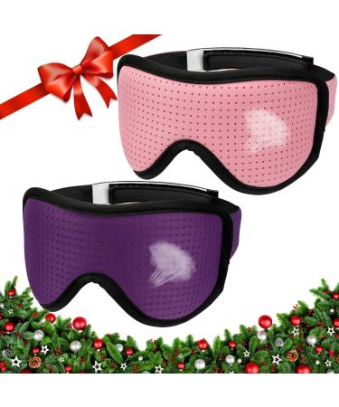 MUSICOZY Sleep Mask for Men Women 3D Breathable Sleeping Eye Mask Light Blockout Soft Cool Silk Eye Cover Blindfold for Travel Office Nap Night Sleeping Pink & Purple 2 Packs