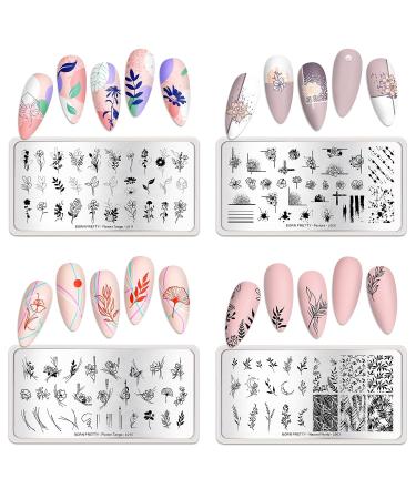 BORN PRETTY Flower & Leaves Theme Nail Art Stamping Plates - Set of 4 | Manicure DIY Printing Tools - Buy Online on GoSupps.com
