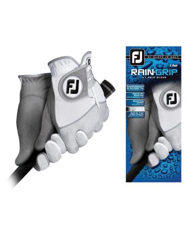 FootJoy Men's RainGrip Golf Gloves, Pair (White) White / Grey Large Pair