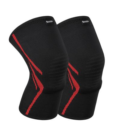 AVIDDA Knee Support Brace - Compression Sleeves for Arthritis Joint Pain Ligament Injury Meniscus Tear ACL MCL Tendonitis Squats Sports Red with Spring Stabilizer Upgraded Red with (GelPad+SpringStabilizer) M