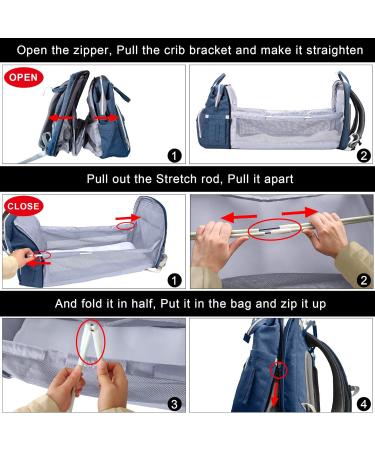 Shop SndMor Dark Blue Diaper Bag Backpack - Multifunctional with Bed Function Stroller Hooks Ideal for Moms & Dads | International Shipping - Buy Online on GoSupps.com
