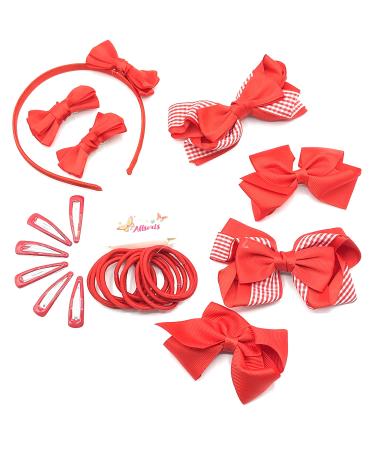 25 Piece Girls School Hair Set Red Hair Accessories Bow Clips Bobbles Headband Girls Hair