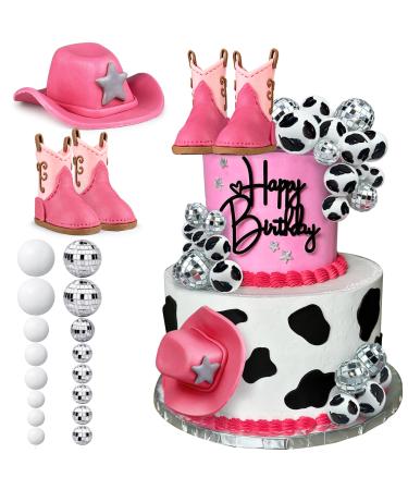25PCS Cowgirl Cake Decorations Cowgirl Hat and Boot Cake Toppers Disco Ball Cake Topper Western Cowgirl Birthday Baby Shower Party Favors Supplies Disco Cowgirl