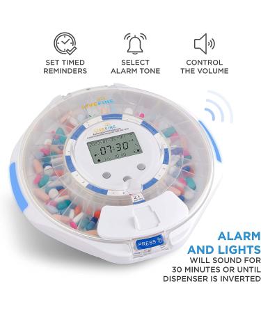 LiveFine Smart WiFi Automatic Pill Dispenser with Clear Lid | 28-Day Medication Organizer | Up to 9 Doses Per Day | Light/Sound Alarms | Lock Key System - Buy Online on GoSupps.com