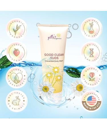 Natural Body Wash Organic & Unscented | Gilly's Organics 2-in-1 Bath Shower Gel & Shampoo - Hydrating SLS Free Gentle Formula for Sensitive Skin - 8 fl oz - Buy Online on GoSupps.com