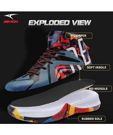 ASHION Men's High Top Basketball Shoes - Lightweight & Breathable Sneakers - Size 10.5 V-Multicoloured - Buy Online on GoSupps.com