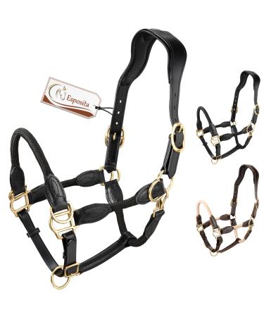 Esposita Seilhafter Ranch Halfter for Horses made of leather and rope with stainless brass fittings also ideal halter for riding than bite -free bridle or hiking straps black size.COB / VB COB / VB Schwarz