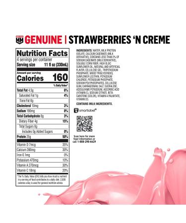 Muscle Milk Strawberries 'N Cr me Protein Shake 11oz 12 Pack - 25g Protein, Zero Sugar, Vitamins, Fiber - Energizing Snack & Workout Recovery - Buy Online on GoSupps.com