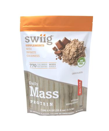 swiig Mass Builder Protein Powder Chocolate No GMO Ingredients No Artificial Flavors Colors or Sweeteners No Fillers 3.3 Pound Bag Chocolate 3.3 Pound
