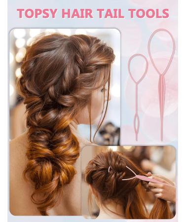 Topsy Hair Tail Tools Set - 1 Hair Braiding Combo, 2 French Braid Tools, 300 Clear Mini Elastic Bands - Pink - Buy Online on GoSupps.com