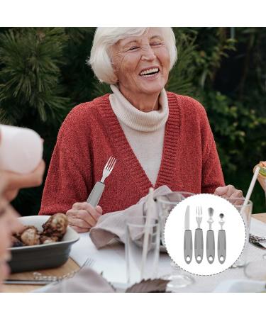 Adaptive Utensils 5Pcs Set for Hand Tremors & Arthritis - Non-Weighted Silverware with Non-Slip Handles - Ideal for Parkinson's & Elderly Use - Light Grey - Buy Online on GoSupps.com
